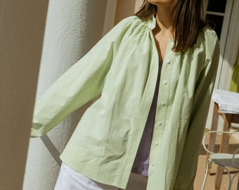 Organic cotton loose shirt EMMA • Handmade organic cotton shirt • VERLINNE