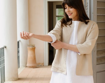 Double Sided Linen Jacket, Handmade Linen Blazer, VERLINNE