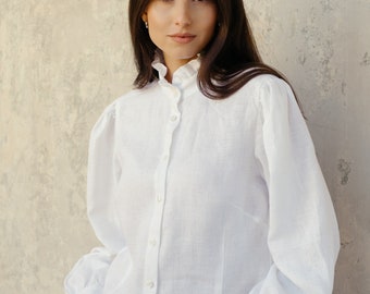 Ruffled details linen shirt • Linen blouse