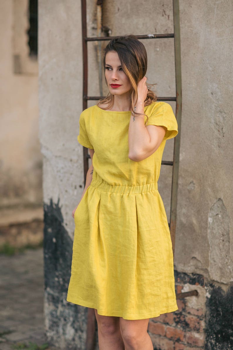 Soft Linen Dress. Linen Dress With Elastic Waist. Soft Linen Dress With