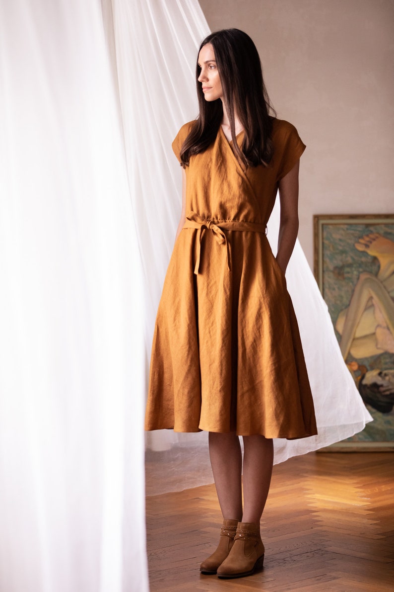 Linen dress FLORENCE Elegant midi dress VERLINNE image 5