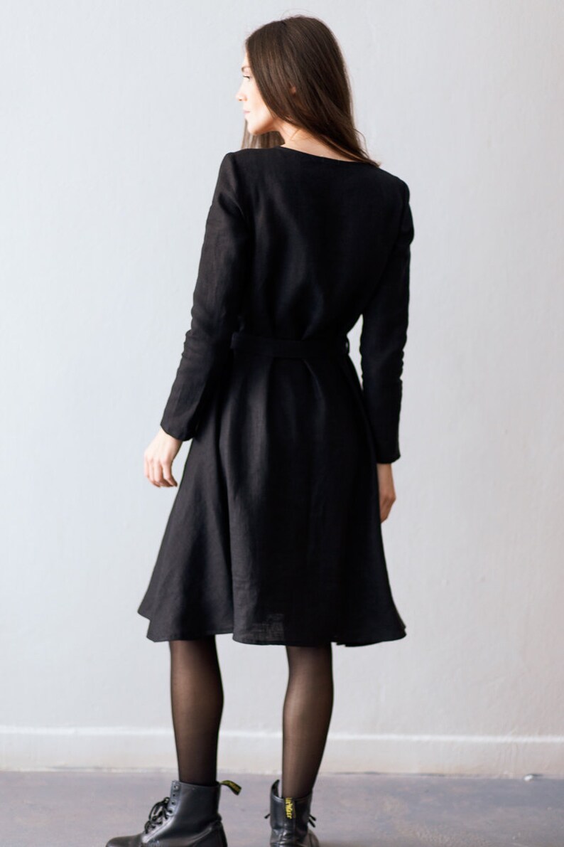 Linen Dress With Buttons and Belt AGATHA Office Linen Dress Linen Shirt