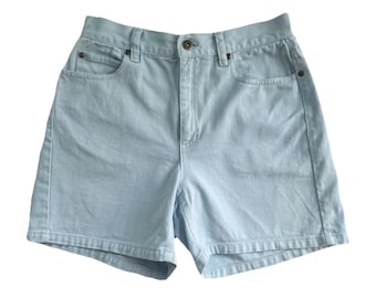 Vintage 90s Shorts, 1990s Liz Claiborne Light Blue Cotton Shorts, Y2K High Mid Rise Colored Denim, Small S, Size 6 Petite, 27 Waist