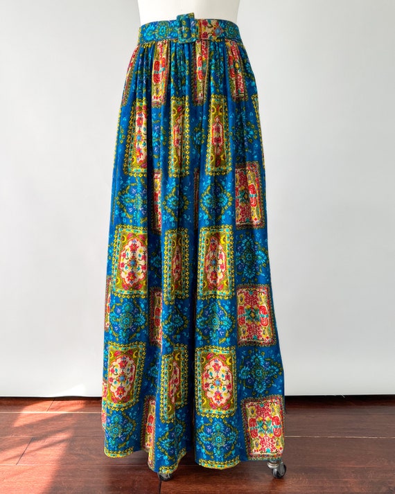 vintage patchwork print skirt 古着　70s 1970's Patchwork Maxi Skirt