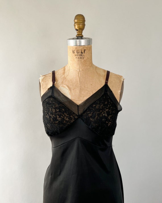 Vintage 50s Slip, 1950s Val Mode Black Nylon Ruffled … Gem
