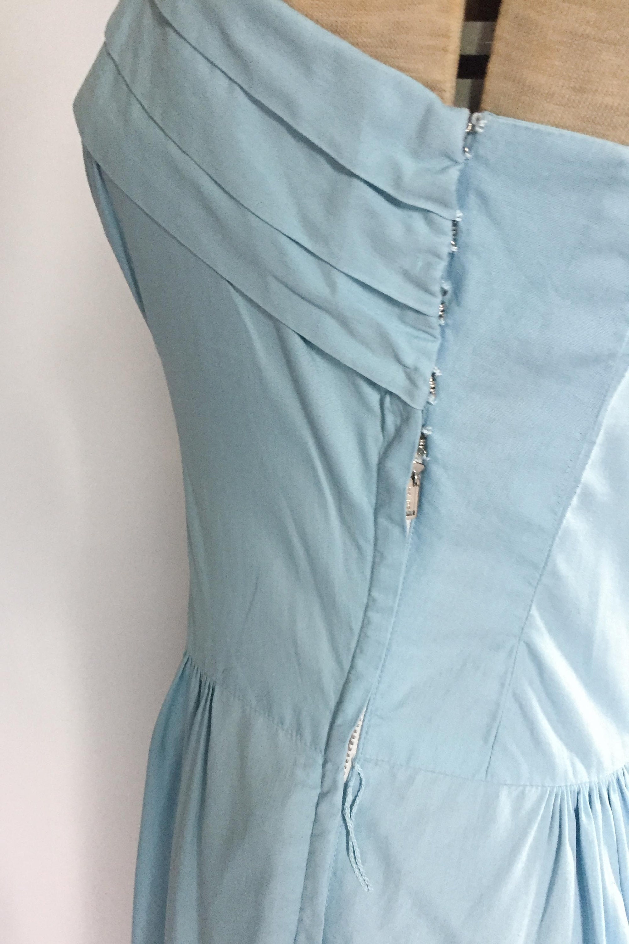 Vintage 1940s dress / 40s dress / baby blue collared pleated sleeveless ...