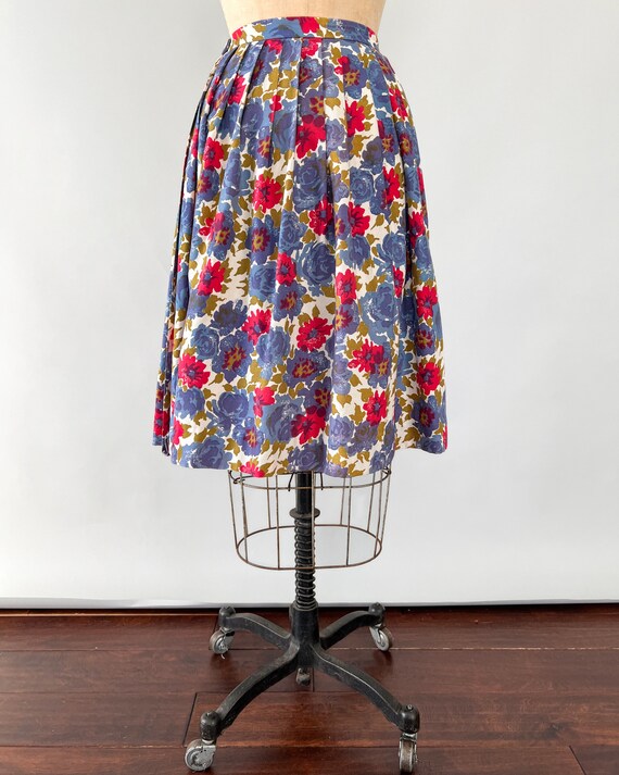 Vintage 50s Skirt, 1950s 1960s Purple Blue Floral… - image 10