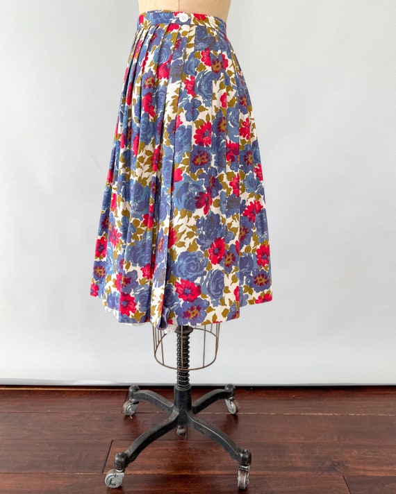 Vintage 50s Skirt, 1950s 1960s Purple Blue Floral… - image 7