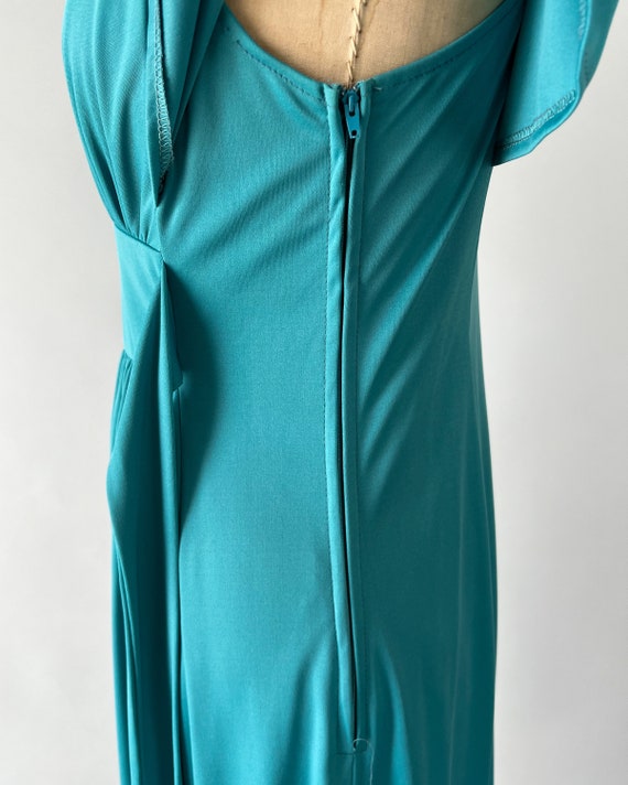 Vintage 70s Dress, 1970s Jody T Teal Blue Polyest… - image 8