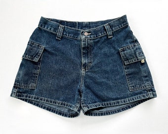 Vintage 90er Shorts, 1990er Reiter dunkelblau Baumwolle Denim Cargo Shorts, Y2K Mid Rise Pocket Shorts, Juniors Größe 9, W29 W30