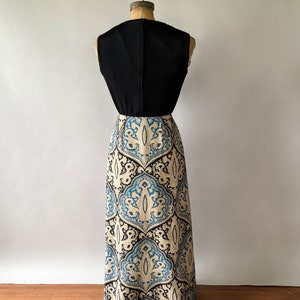 Vintage 60s skirt, 1960s blue paisley maxi skirt, zip front skirt, full length skirt, 1970s maxi skirt, Medium, W27, W28 image 8