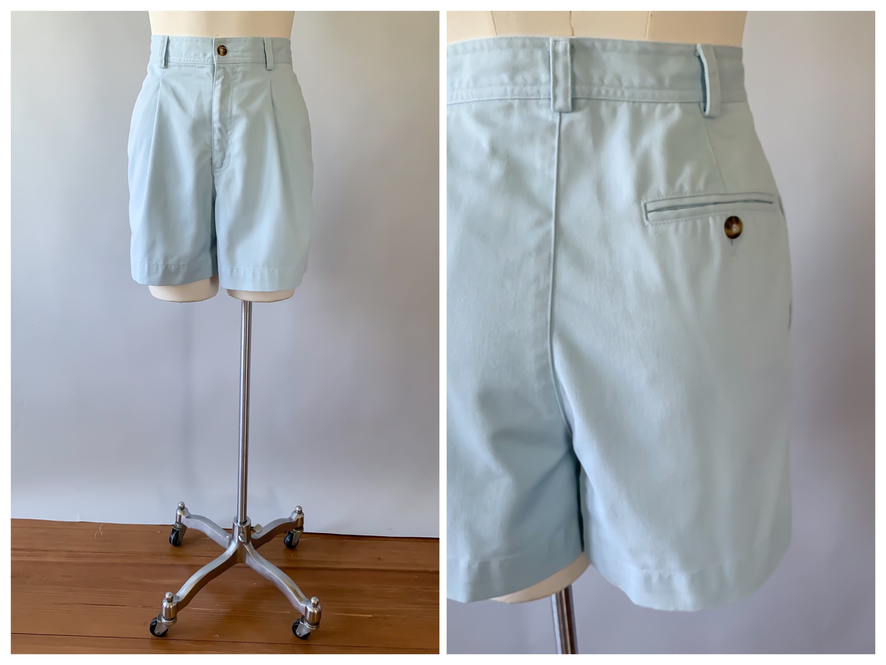 Vintage 1990s blue cotton high waisted pleated shorts / small S