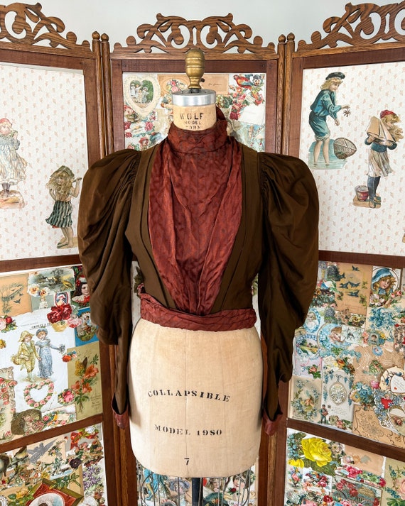 Antique 1890s bodice, brown wool bodice, rust sil… - image 2
