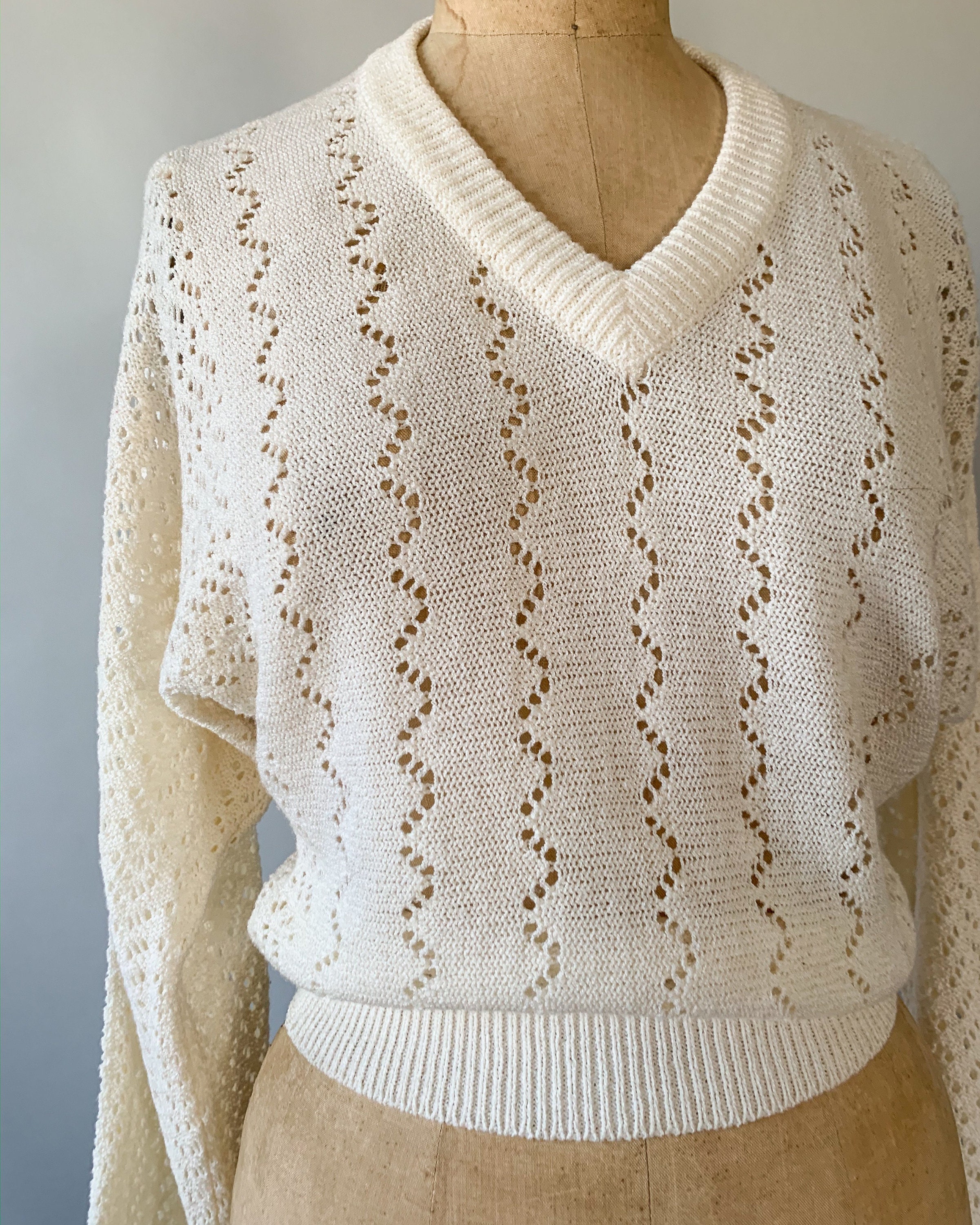 pointelle balloon sleeve sweater