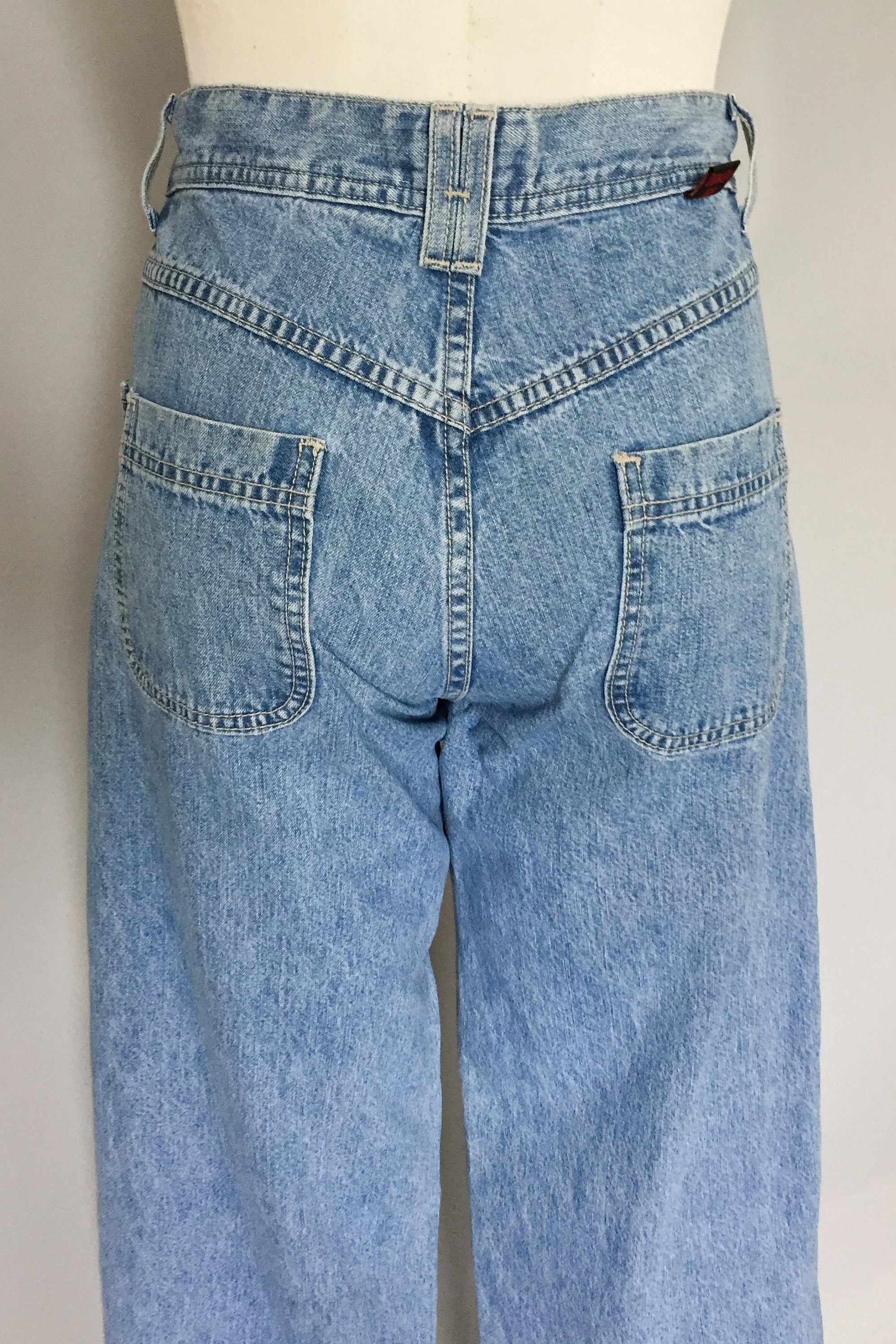 Vintage 1990s high waisted embroidered denim wide leg jeans / 90s jeans ...