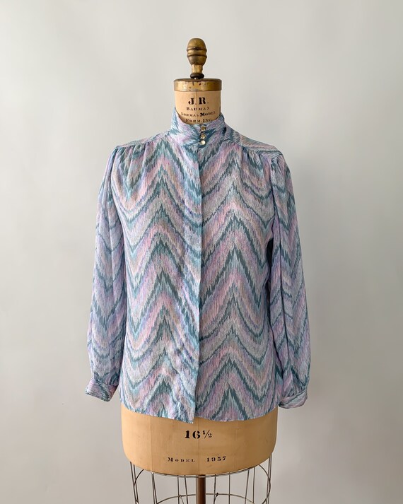 Vintage 80s blouse, 1980s pastel blouse, 80s secr… - image 2