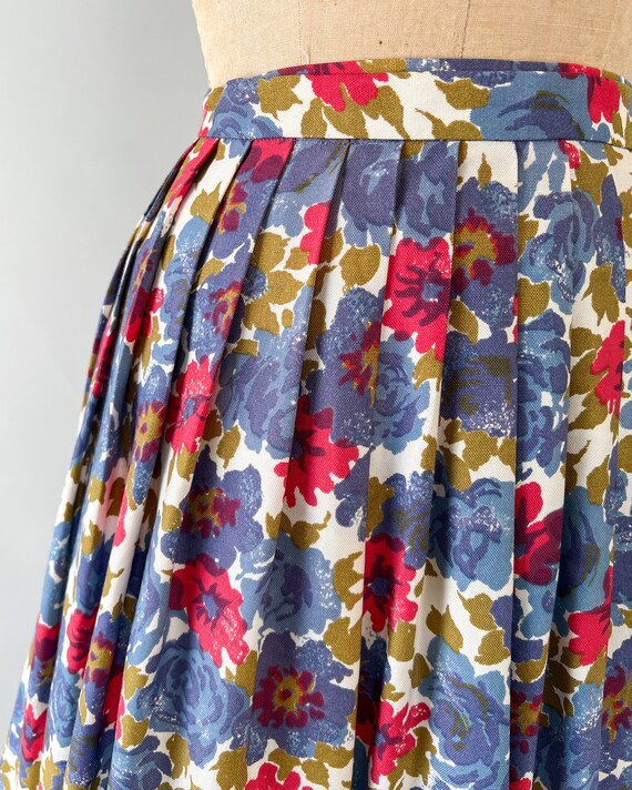 Vintage 50s Skirt, 1950s 1960s Purple Blue Floral… - image 3