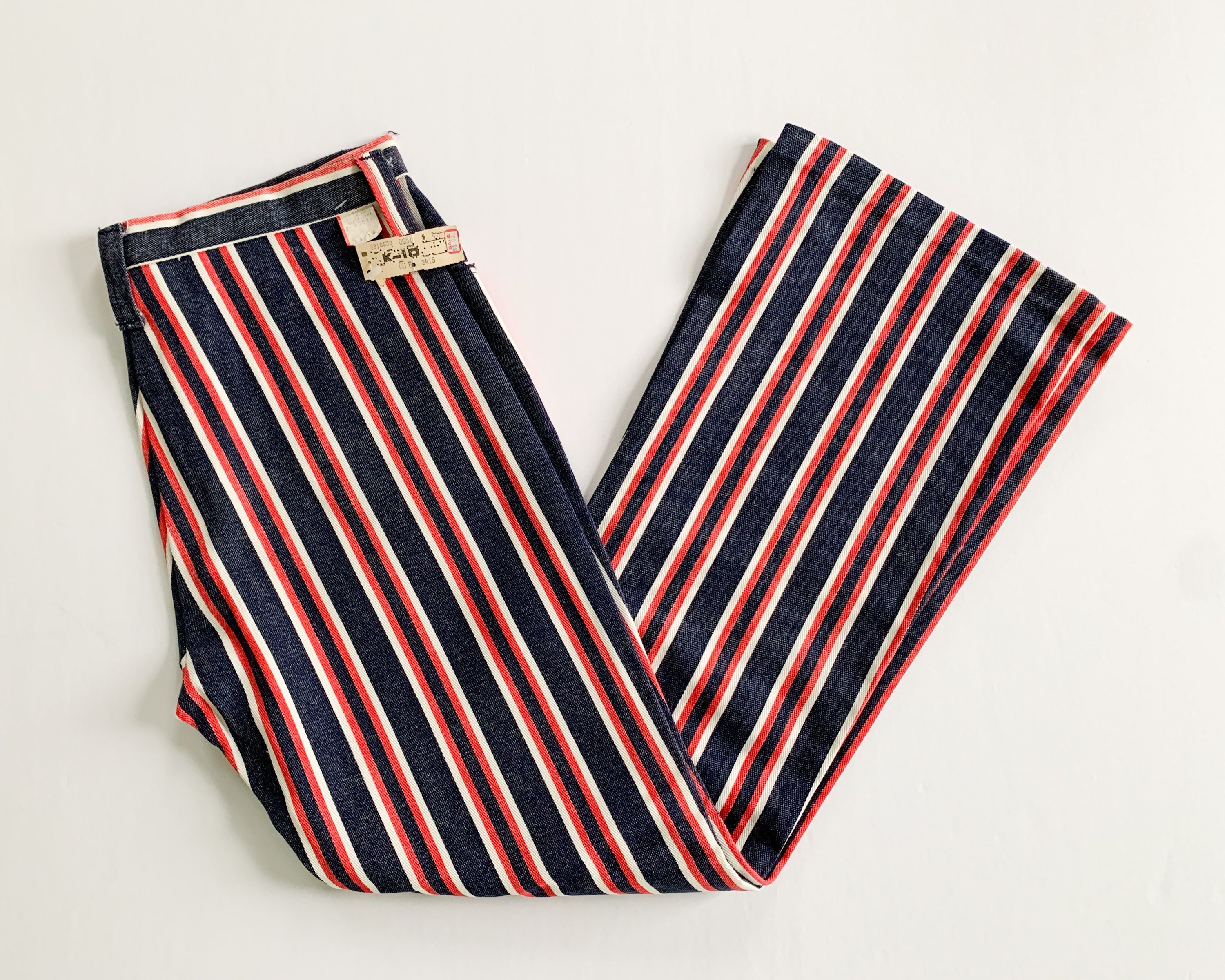 Vintage 1970s NOS red, white & blue striped flared leg pants, Medium