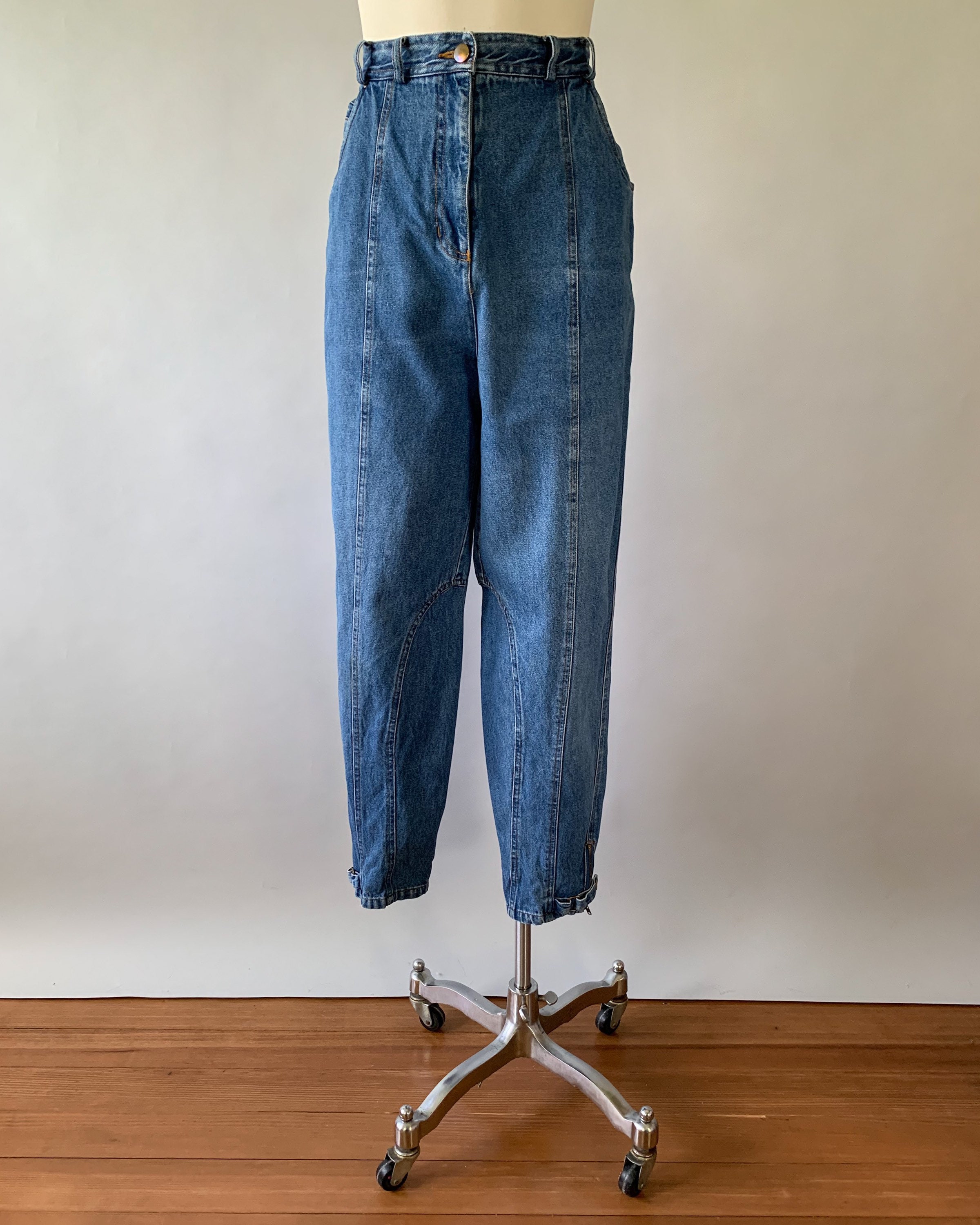 Vintage 1980s seamed ankle zip baggy jeans, denim joggers, Size 10, 32W