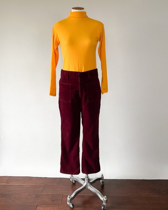 Vintage 70s Pants, 1970s Dark Red Corduroy Flared… - image 9