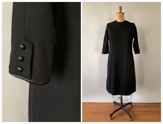 Vintage 1960s black wool shift dress dress / 60s b