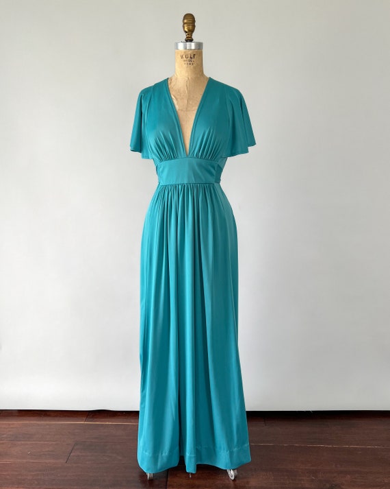 Vintage 70s Dress, 1970s Jody T Teal Blue Polyest… - image 2