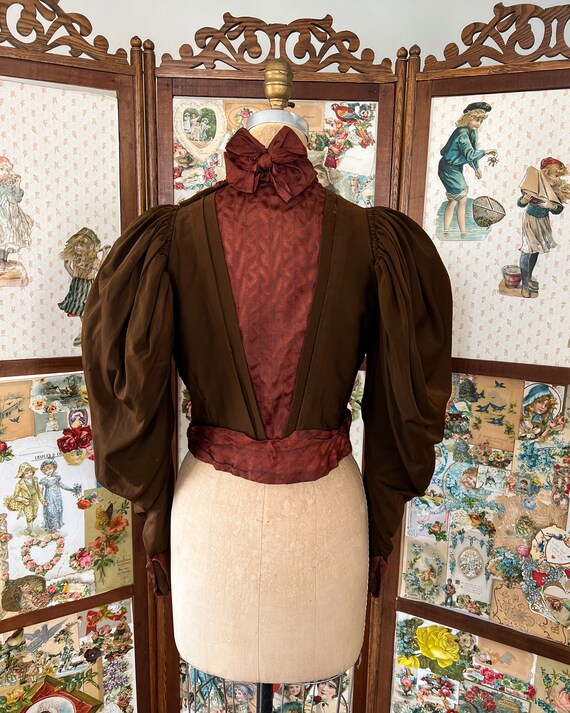 Antique 1890s bodice, brown wool bodice, rust sil… - image 5