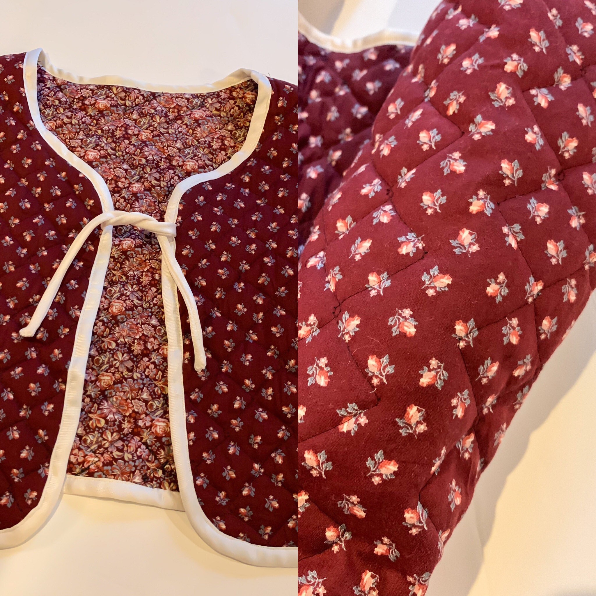 Vintage 1970s Gunne Sax style burgundy floral calico lace trim prairie ...