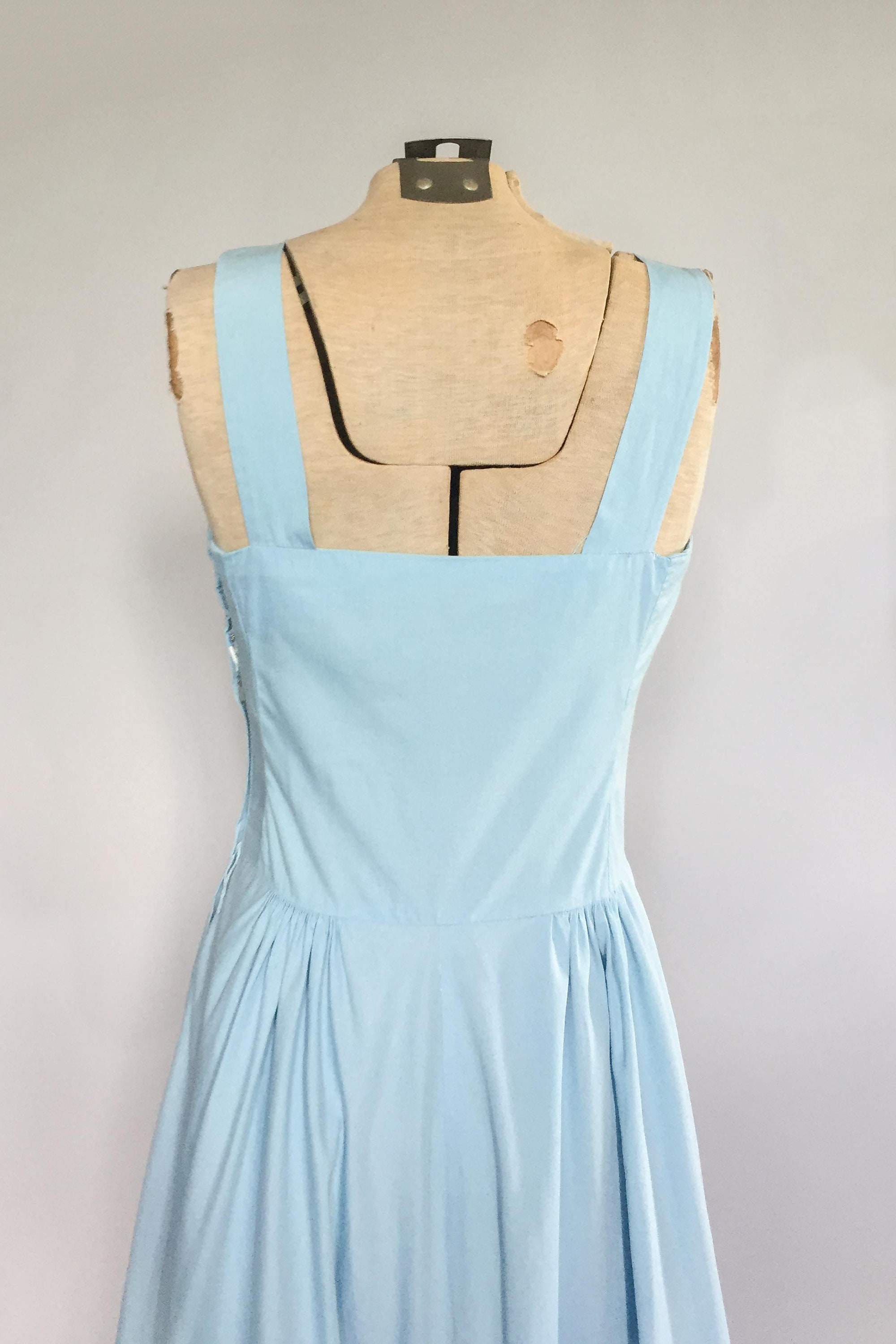 Vintage 1940s dress / 40s dress / baby blue collared pleated sleeveless ...