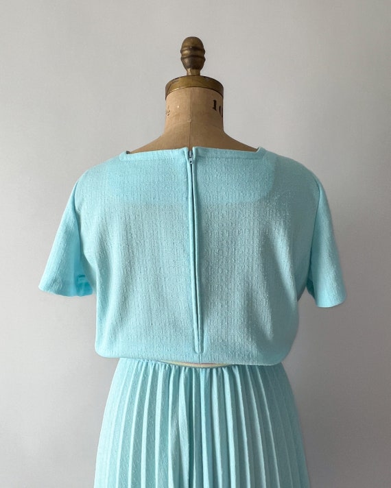 Vintage 80s Dress, 1980s Aqua Blue Pastel Rainbow… - image 9