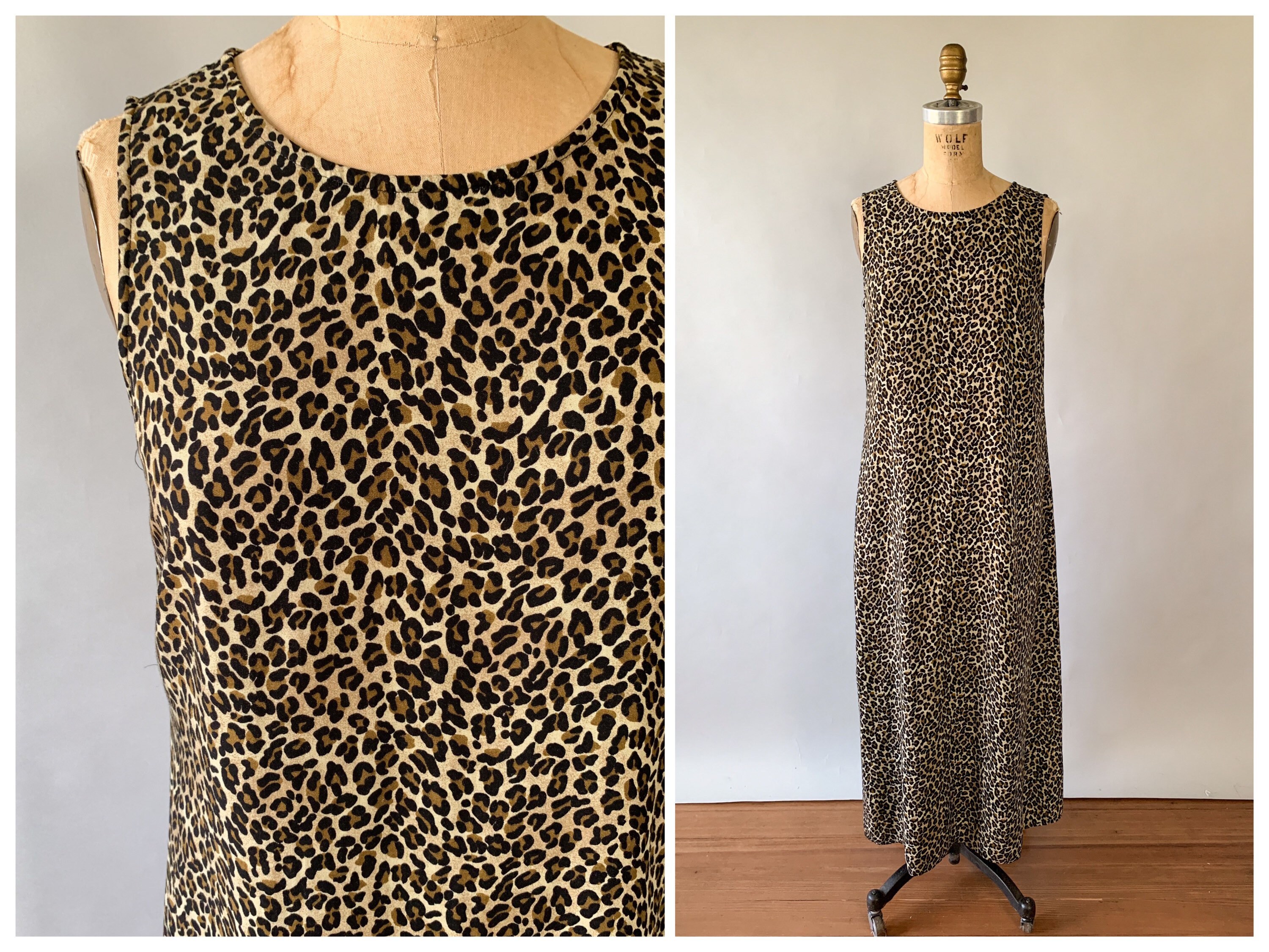 Vintage Leopard Print Sleeveless Maxi Dress