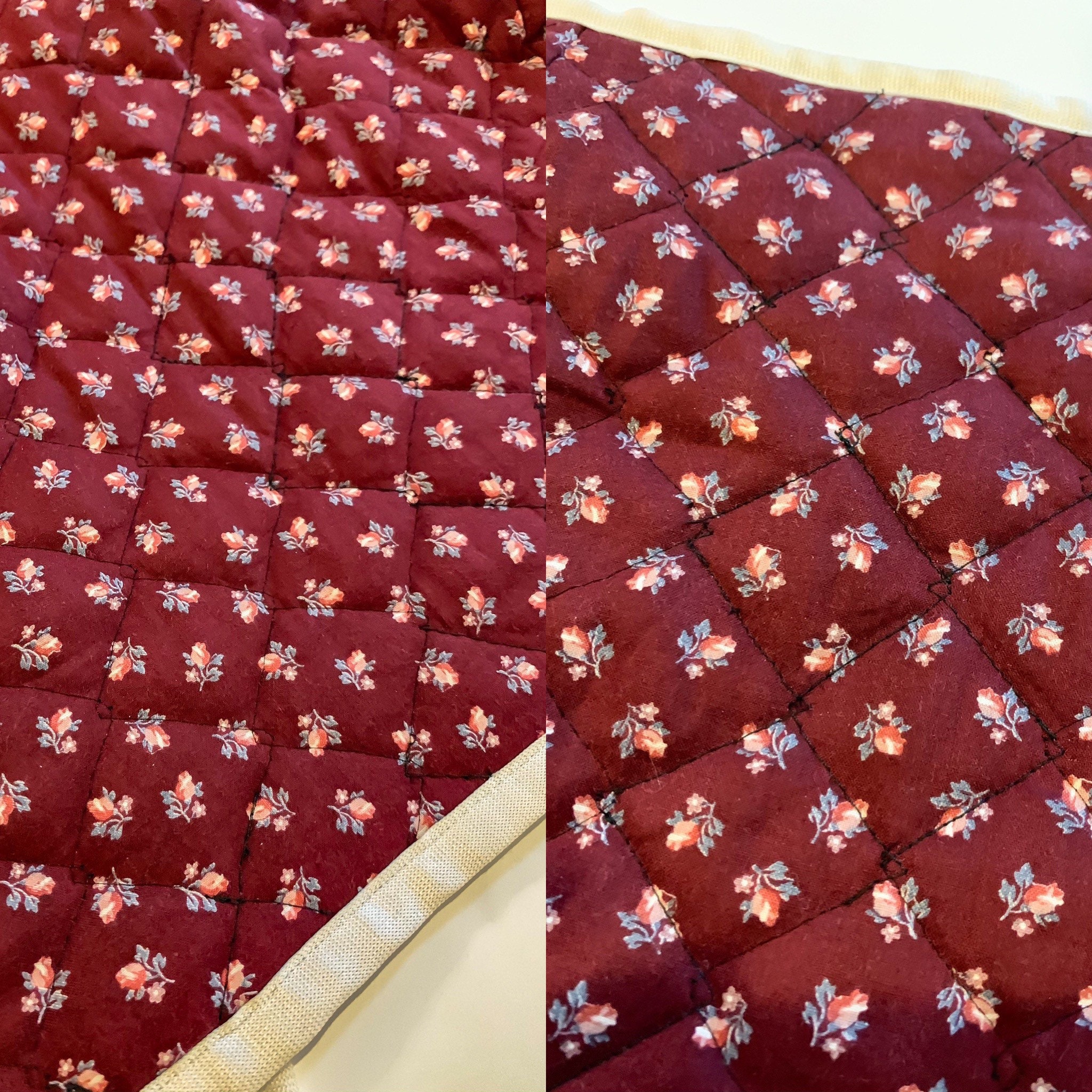 Vintage 1970s Gunne Sax style burgundy floral calico lace trim prairie ...