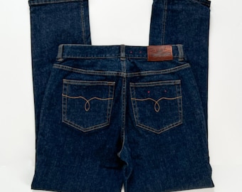 Vintage Y2K Jeans,  2000s Lauren Jean Co Ralph Lauren Jeans Dark Blue Wash Stretch Denim Mid Rise Slim Straight Leg, Size 4 6, 28 29 waist