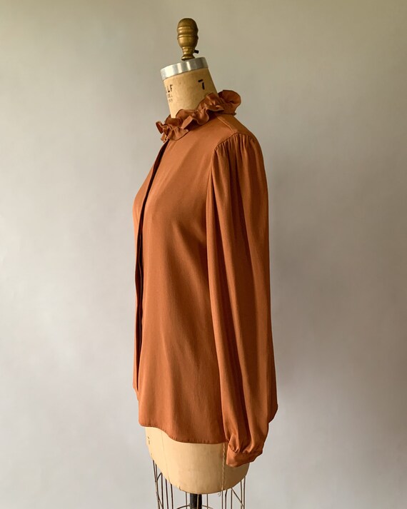 Vintage 70s blouse, 1970s copper rayon blouse, 70… - image 4