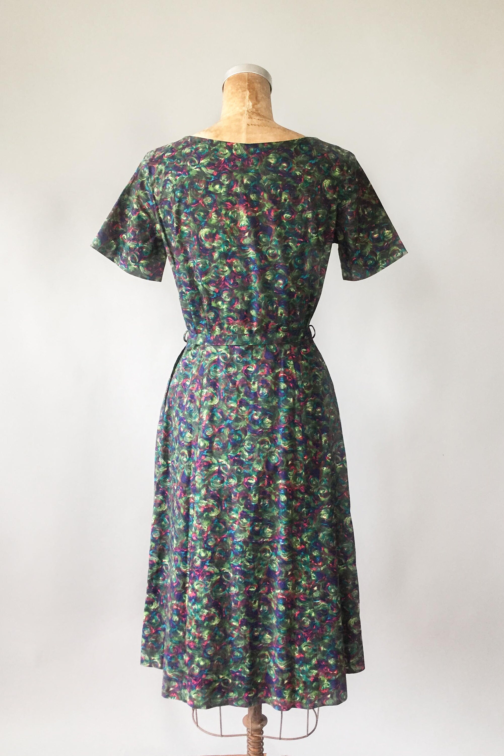 Vintage 60s Green Sparkle Dress w/Bow on the Waist XS