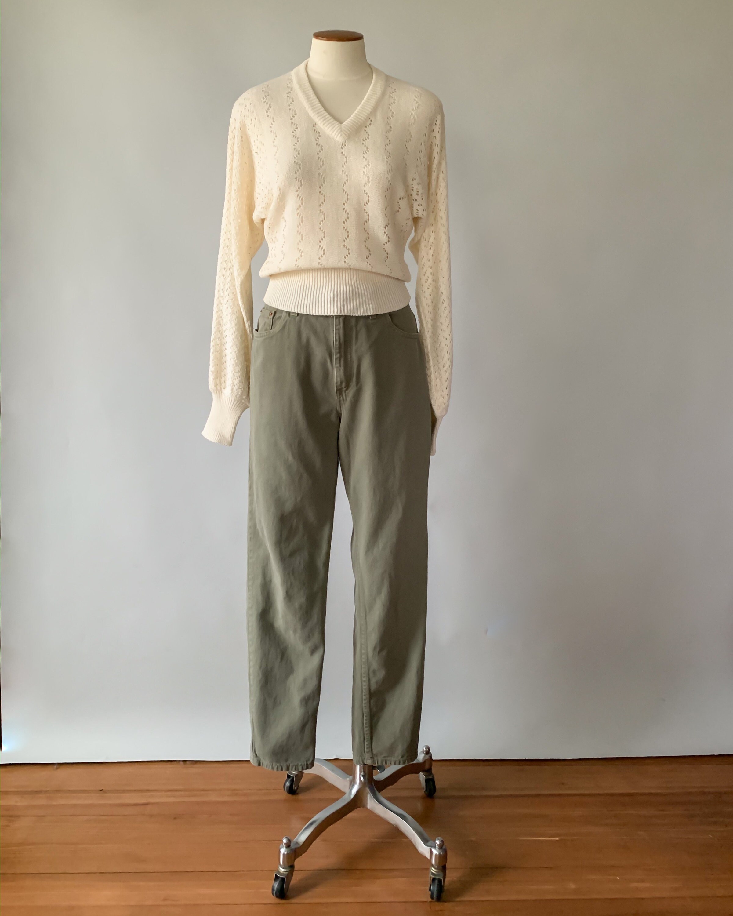 pointelle balloon sleeve sweater