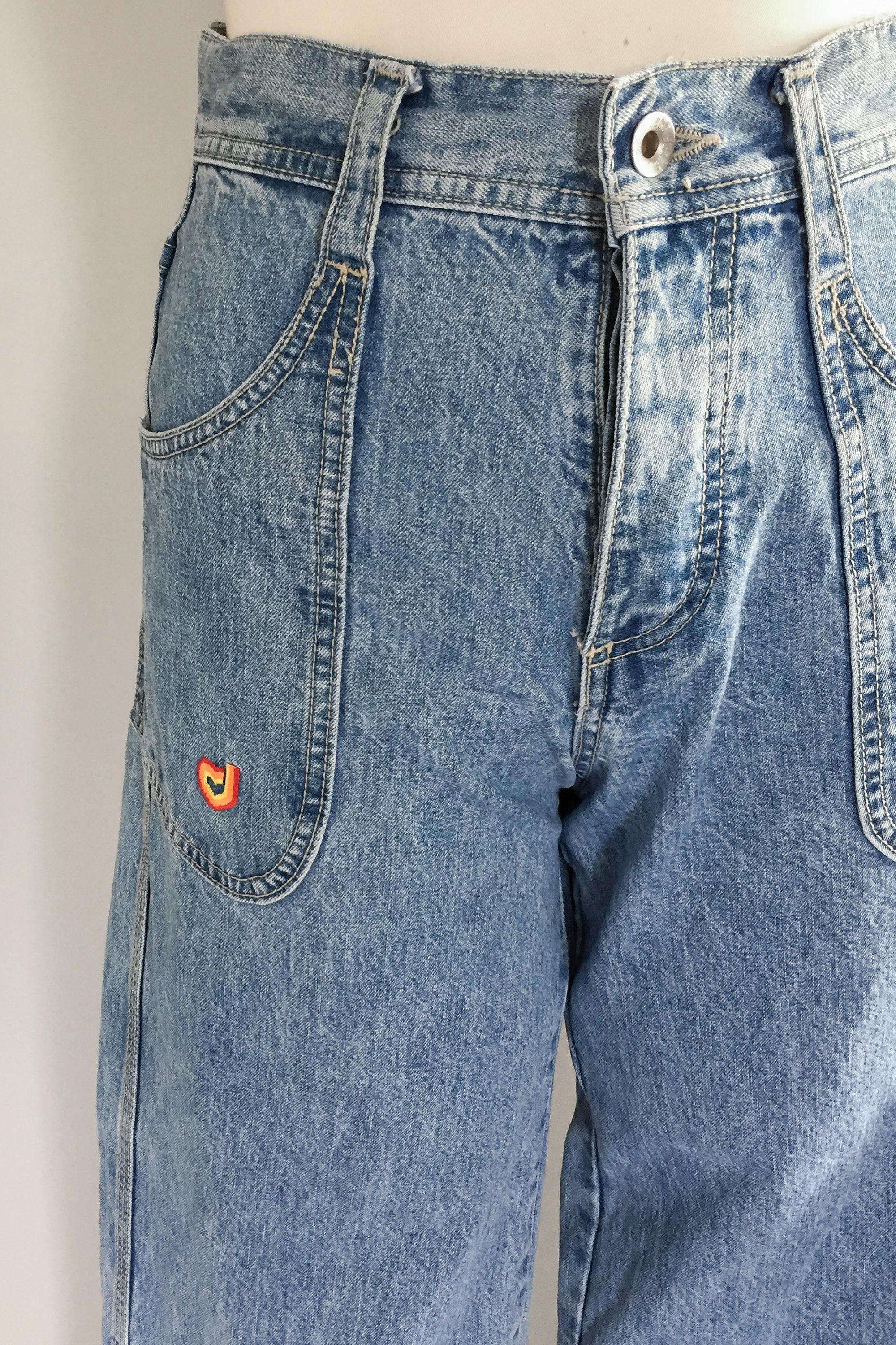 Vintage 1990s high waisted embroidered denim wide leg jeans / 90s jeans / kamm style pants