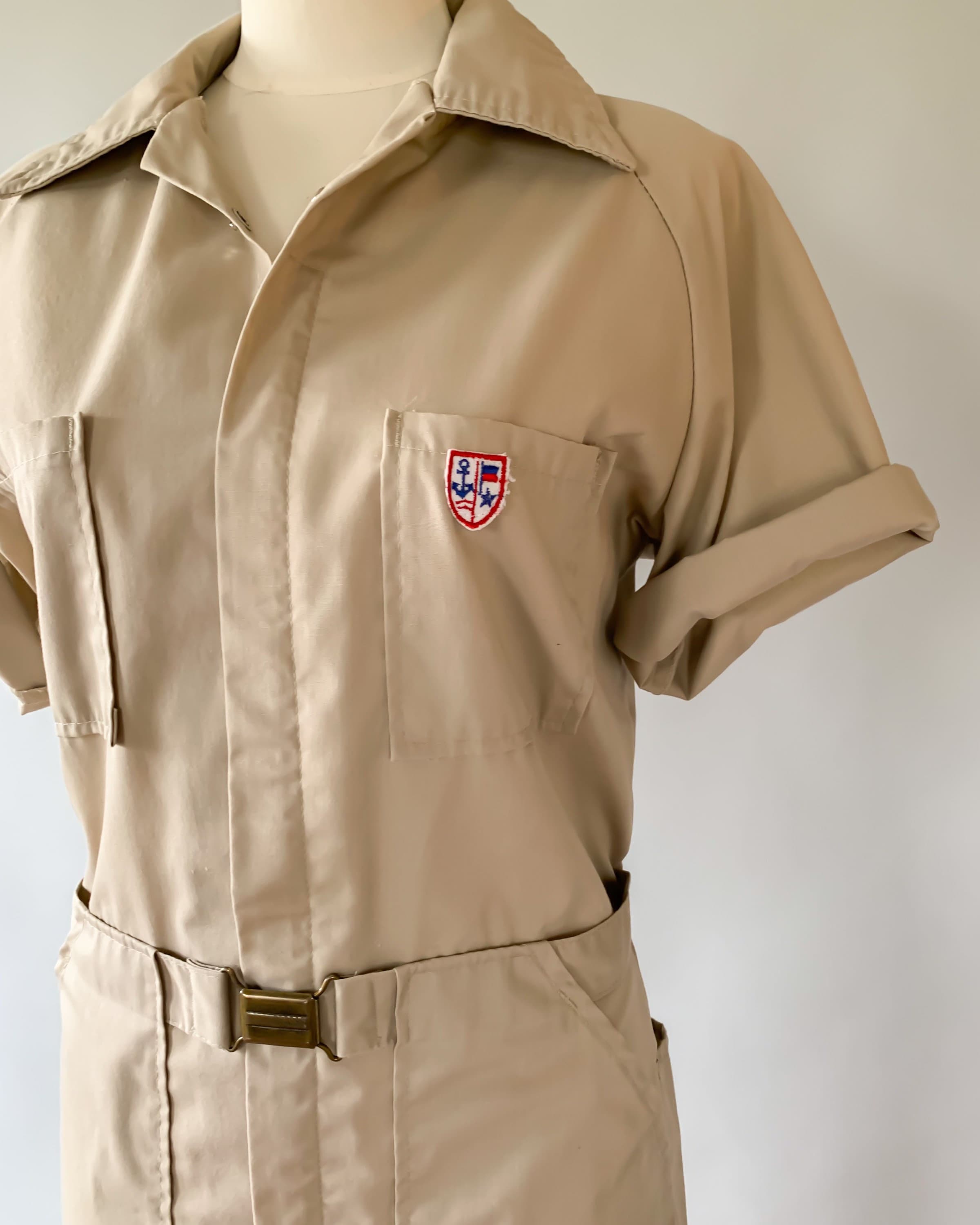 Vintage 1970s 1980s tan coveralls utility jumpsuit Medium M Large L