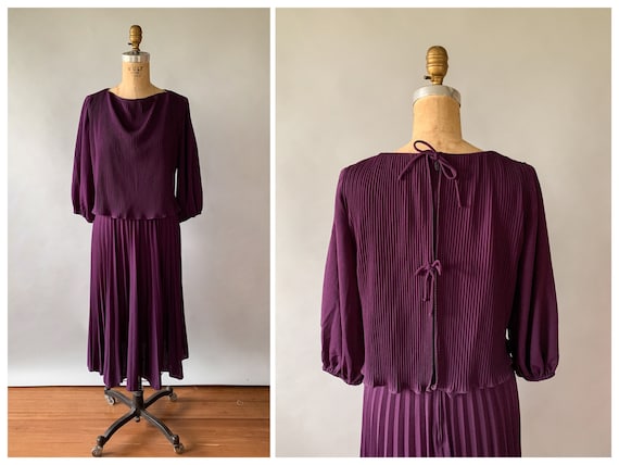 Vintage 70s dress, 1970s dark purple dress, 70s p… - image 1