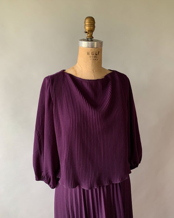 Vintage 70s dress, 1970s dark purple dress, 70s p… - image 3