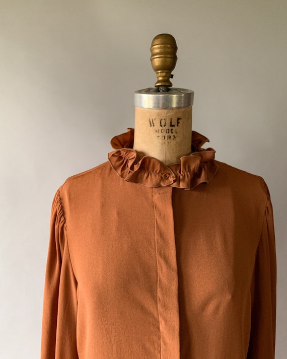 Vintage 70s blouse, 1970s copper rayon blouse, 70… - image 3