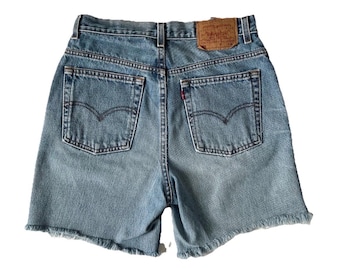 Vintage 1990s Levis 512 Light Wash High Waisted Denim Cutoffs Shorts Raw Hem, Small S Medium M, 29 Waist
