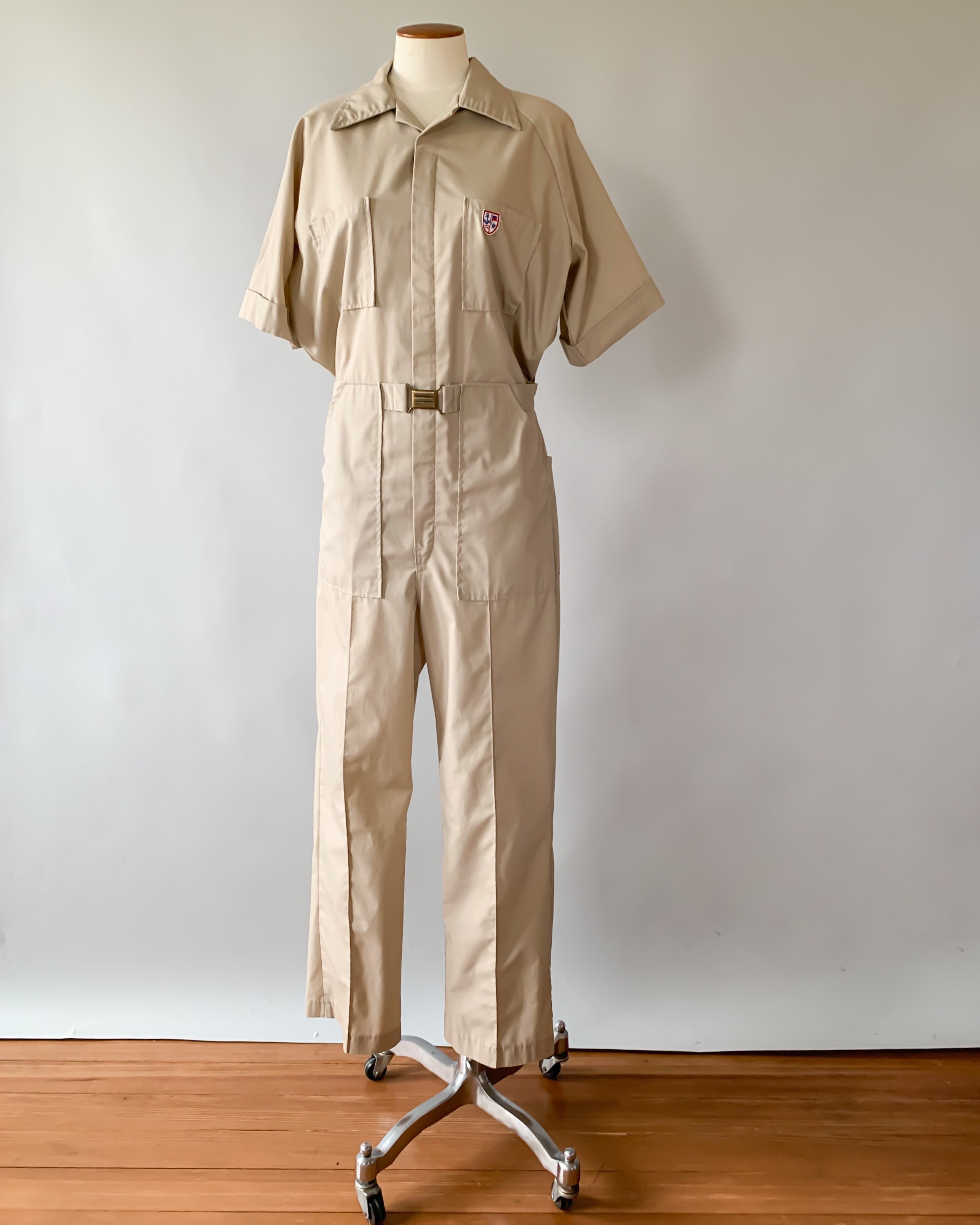 Vintage 1970s 1980s tan coveralls utility jumpsuit Medium M Large L