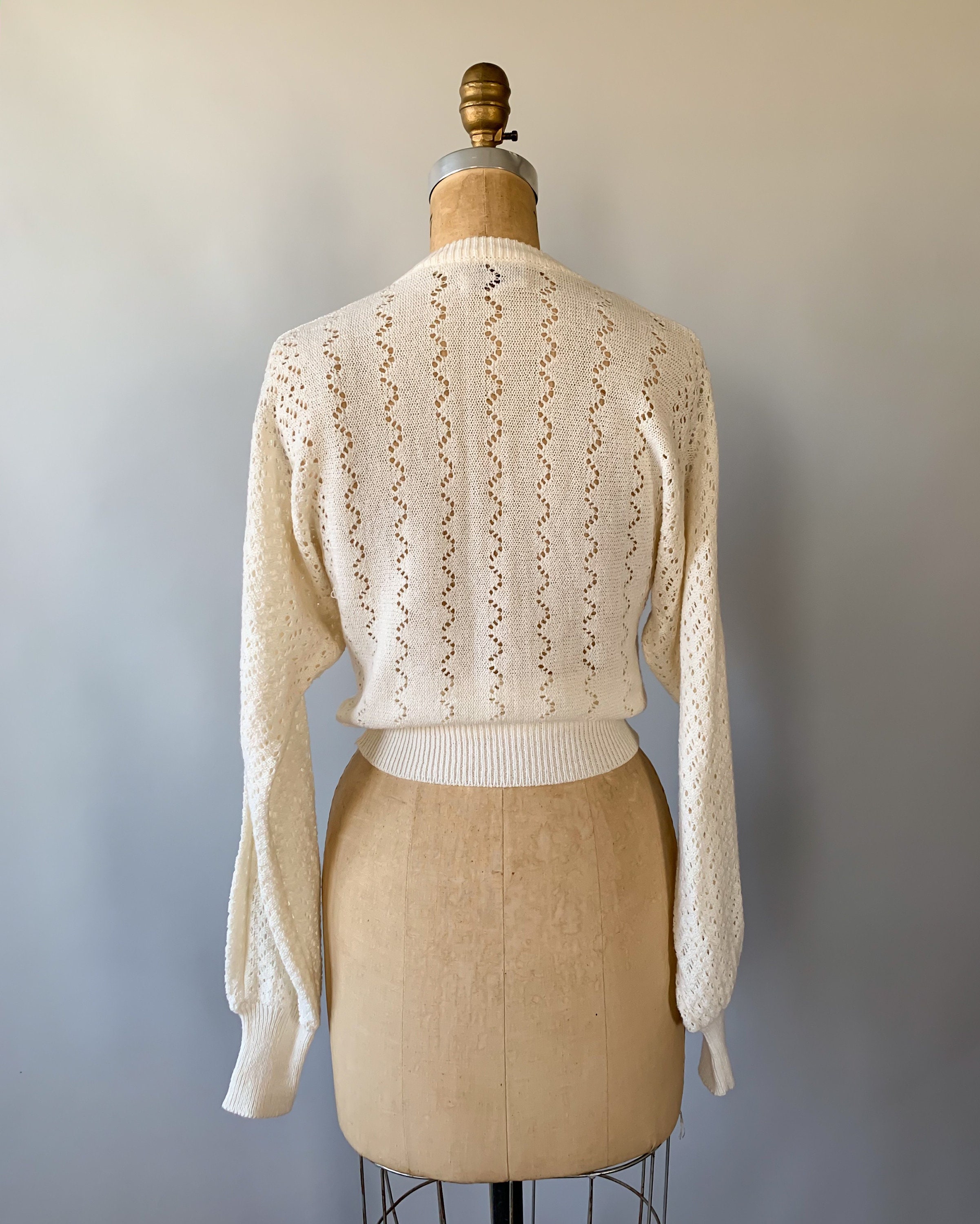 pointelle balloon sleeve sweater