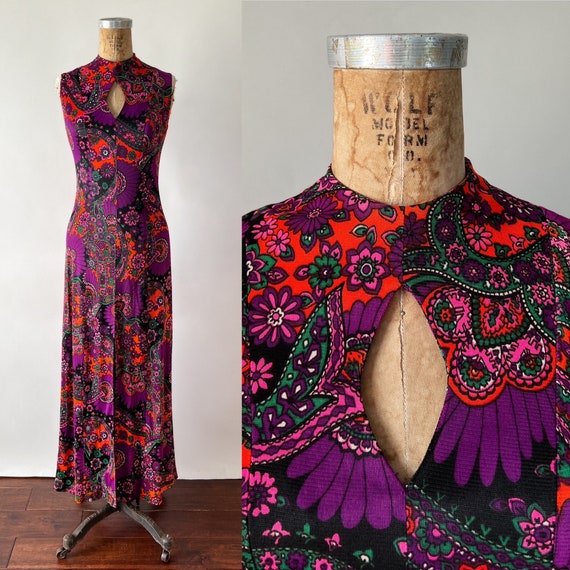 Vintage 60s Dress, 1960s 70s Mod Hippie Sleeveles… - image 1