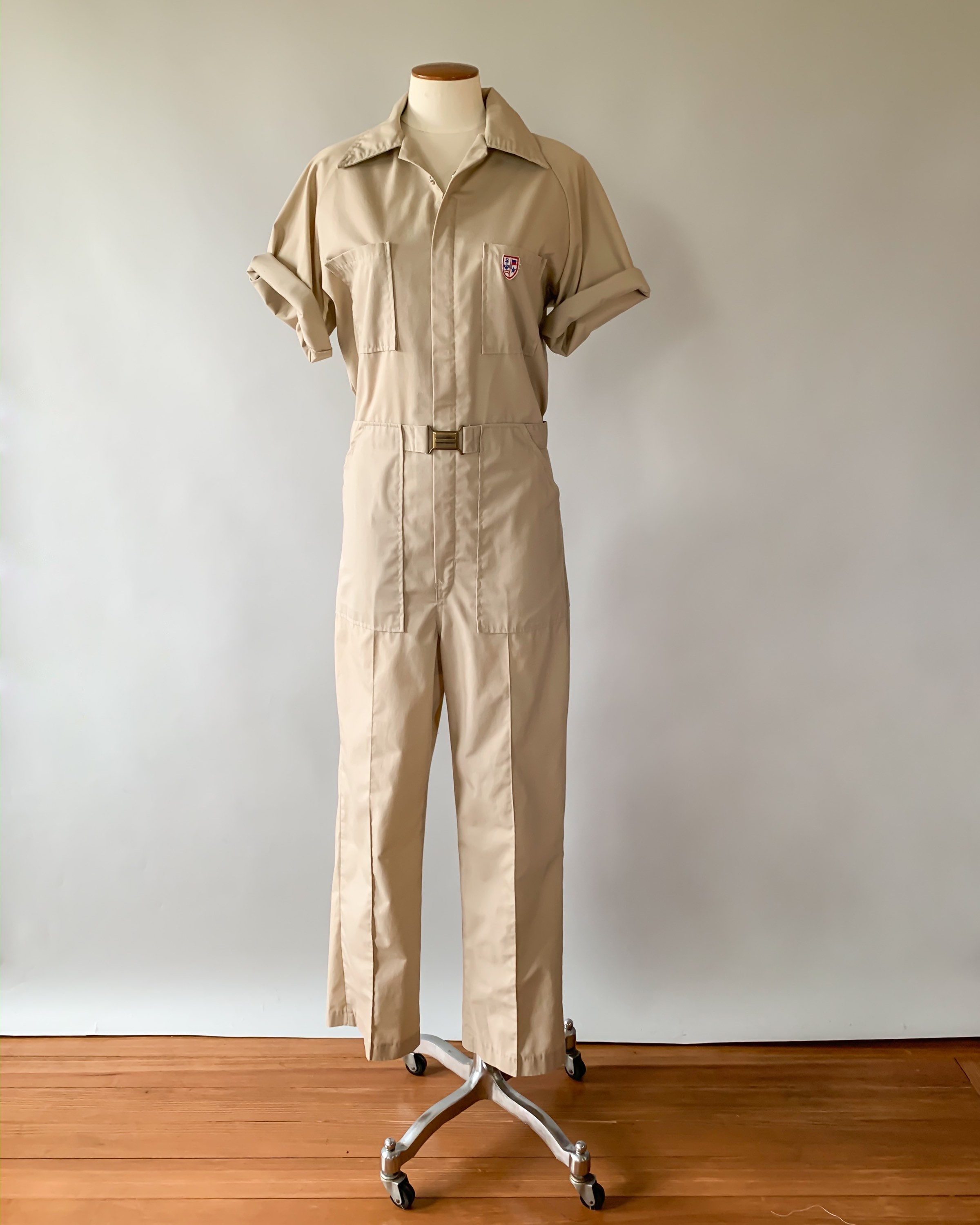 Vintage 1970s 1980s tan coveralls utility jumpsuit Medium M Large L