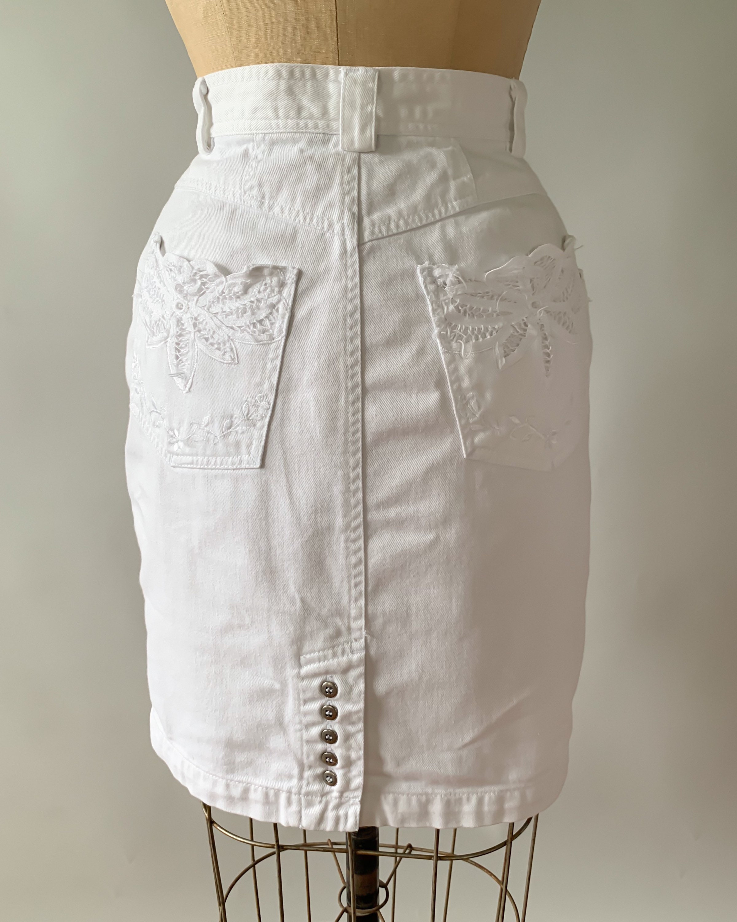Vintage 1990s white denim pencil skirt extra small XS