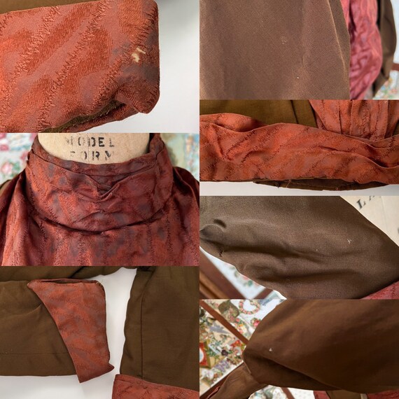 Antique 1890s bodice, brown wool bodice, rust sil… - image 10