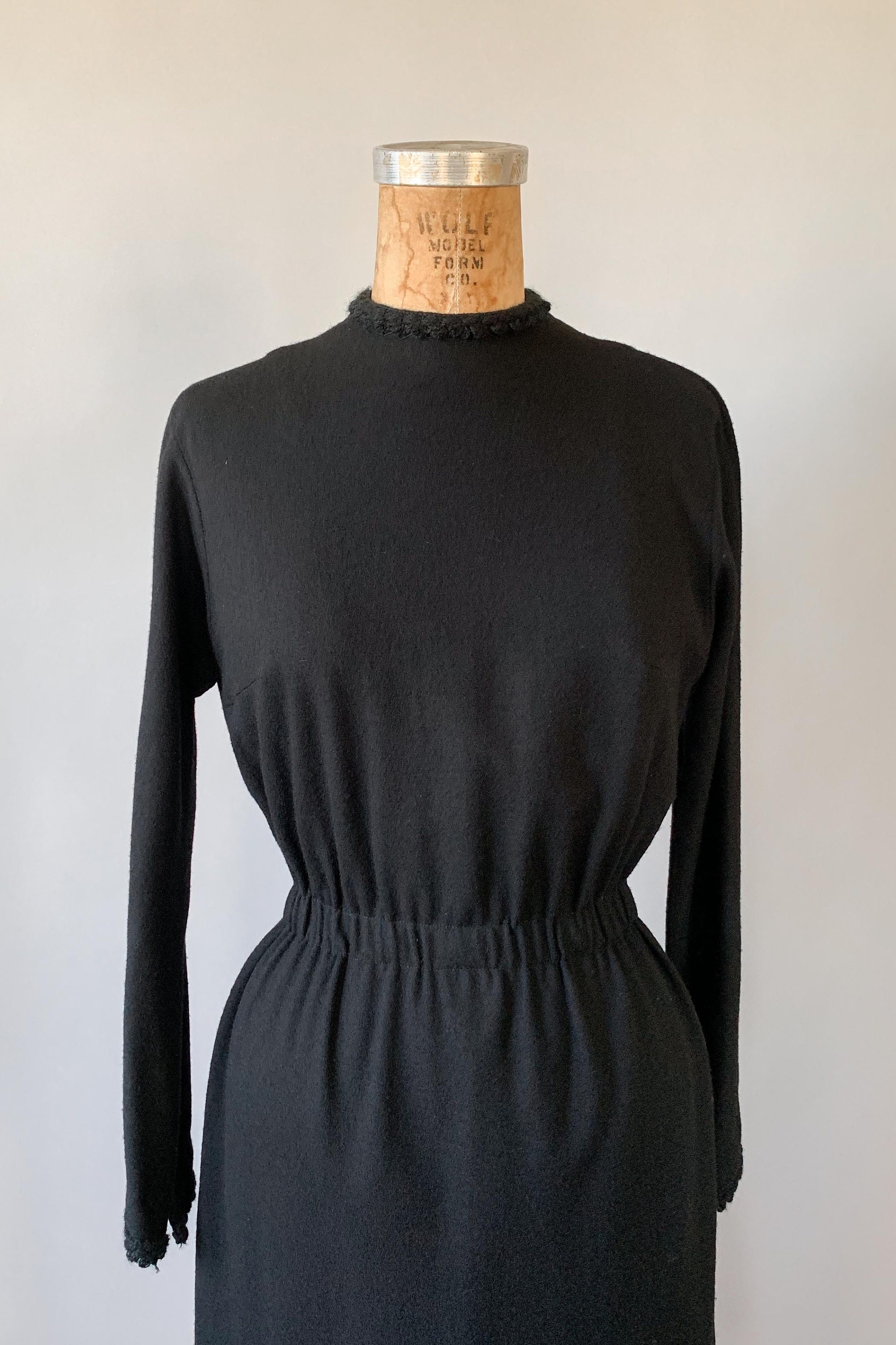 Vintage 1950s 50s 1960s black wool designer Anne Fogarty sheath dress ...