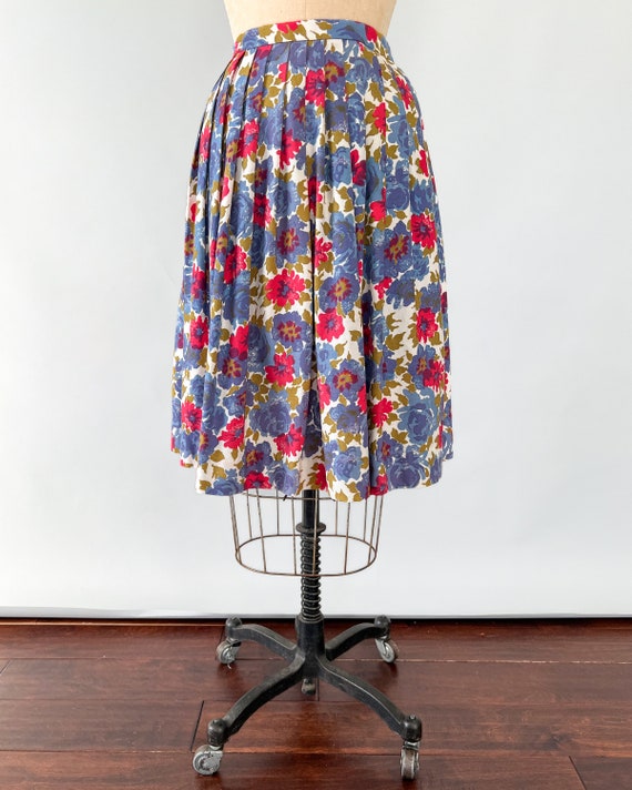 Vintage 50s Skirt, 1950s 1960s Purple Blue Floral… - image 6